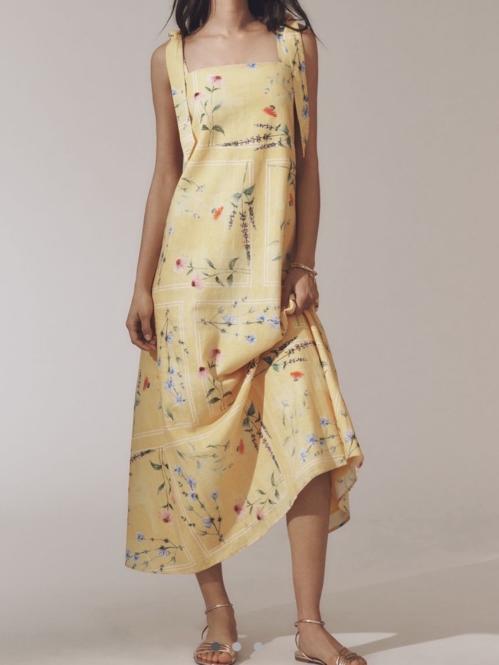 NWT Anthropologie La Maise Dress Aria Linen Blend Maxi in Yellow Floral